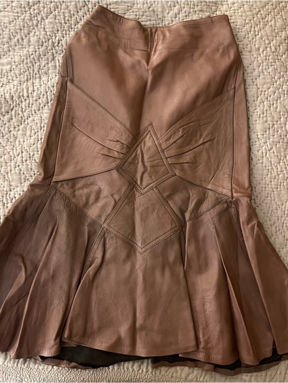 Brown Leather Flared Panel Skirt